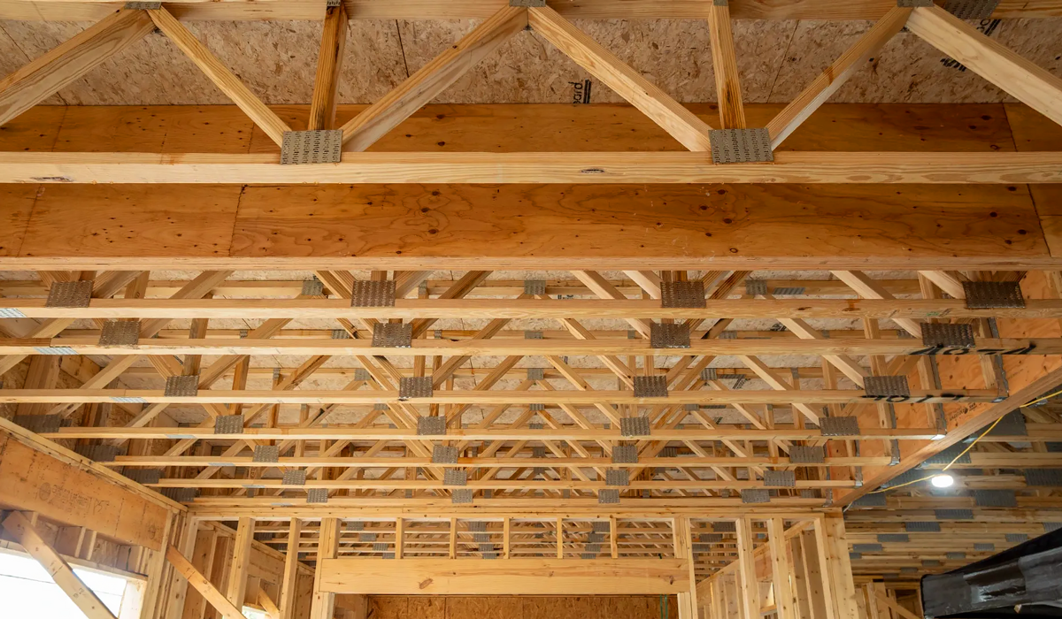 Open-web timber floor trusses installed on a multi-family jobsite in Bell County, Killeen, Texas.