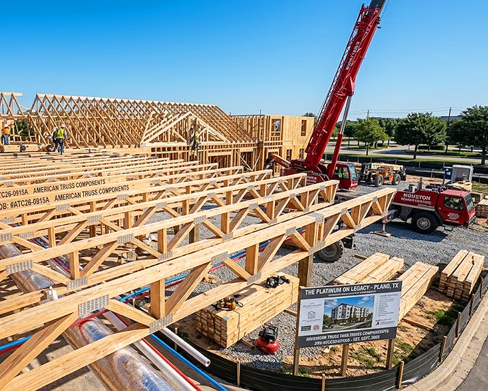 Structural wood trusses for a Plano Texas building project
