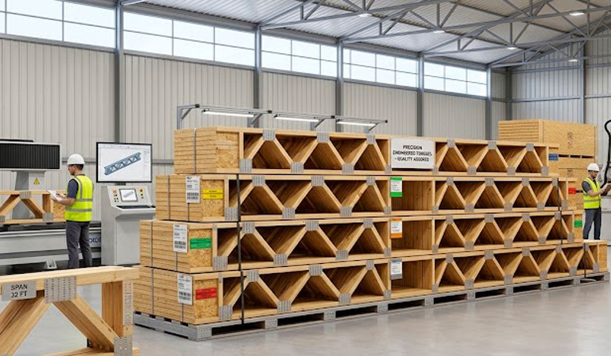 Open-web timber floor trusses installed on a commercial medical jobsite in Bell County, Temple, Texas.